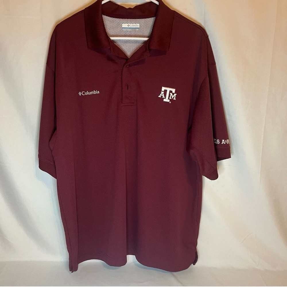 Texas A&M Aggies Football Columbia Polo Shirt Maroon  Men's L  Omni Shade 201